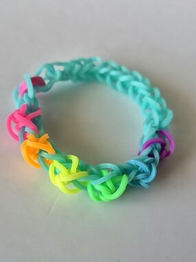 Handmade Elastic Bracelets - Rainbow On Teal